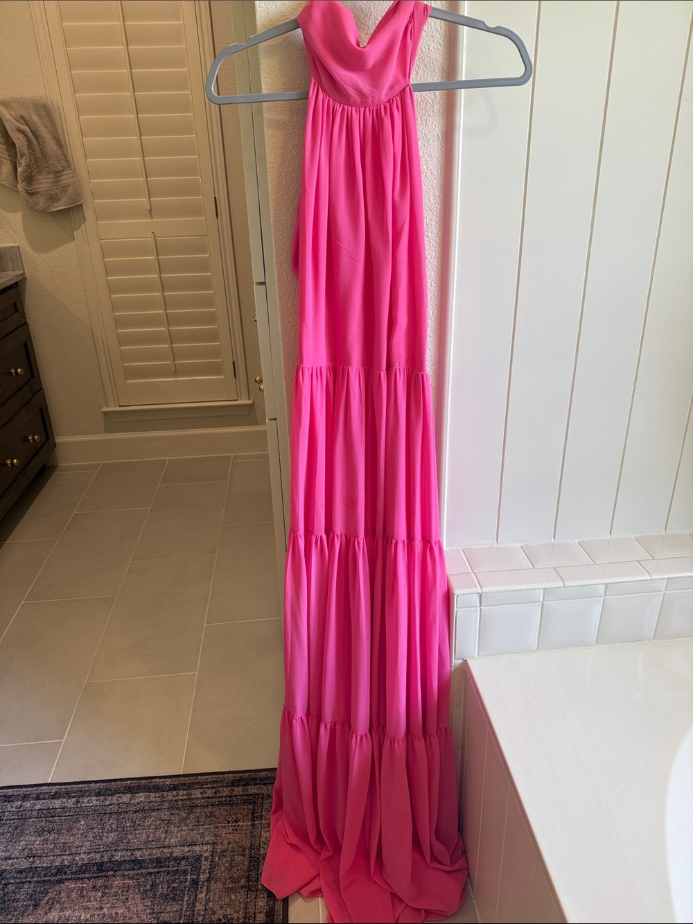 Backless Hot Pink Tiered Maxi Dress